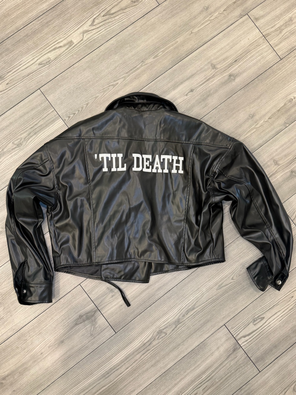 12th Tribe Black Leather Jacket with 'TIL DEATH' Back Graphic